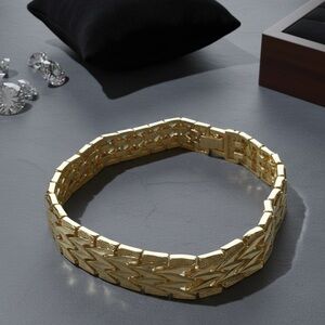 Gold-Plated Wide Nugget Link Bracelet